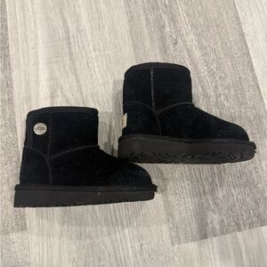 UGG Kids Classic Black Boots with snap closure